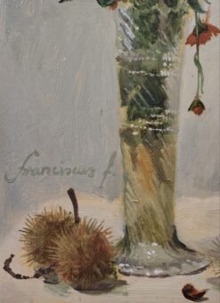 Et pasglas med blomster og nogle kastanjer - Billede 3